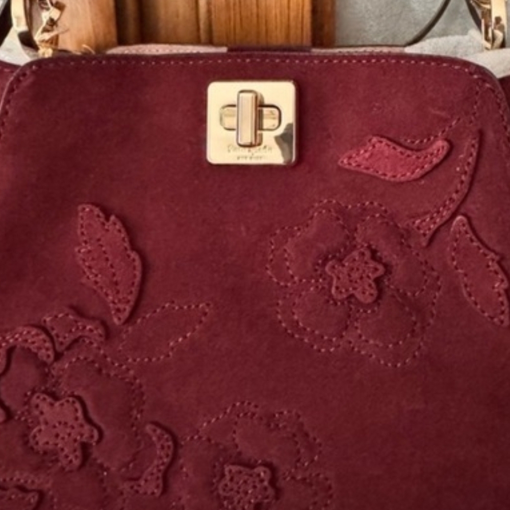 NWT Kate Spade Stunning Burgandy Floral Suedel Handbag